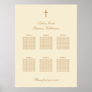 Cream Beige 6 Table Baptism Seating Chart Poster