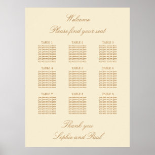 Cream Beige 9 Table Wedding Seating Chart Poster