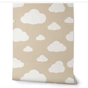 Cream Beige and White Fluffy Clouds Wallpaper