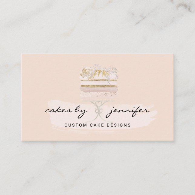 Cream Beige Baker Pastry Patisserie Birthday Cake Business Card (Front)