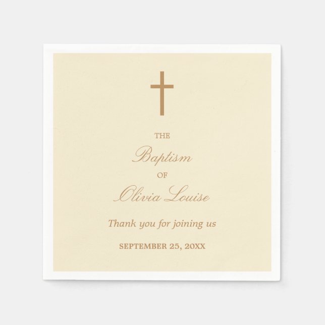 Cream Beige Baptism Party Napkins (Front)