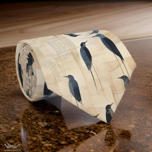 Cream Beige Black Crows Tie