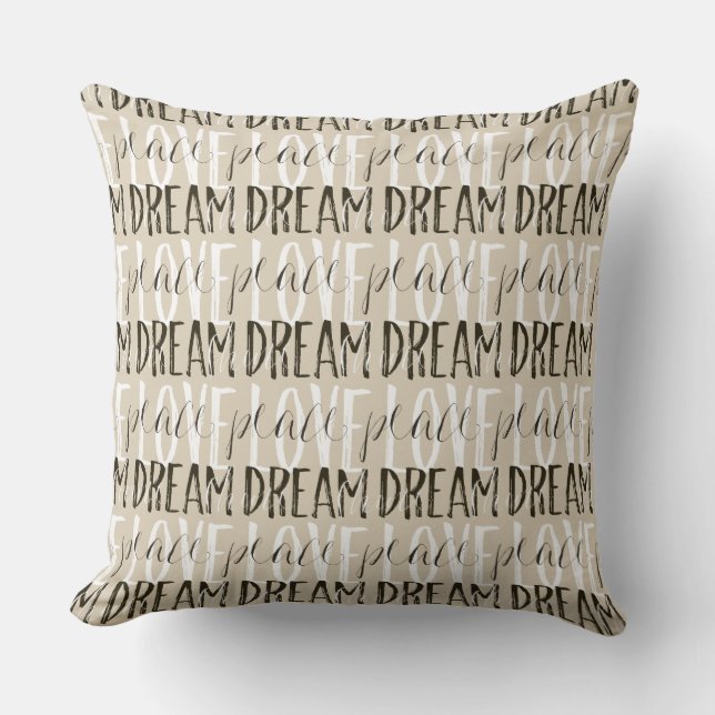 Cream Beige Black White Love Dream Peace Shine Cushion (Front)