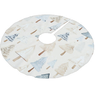 Cream Beige Blue Christmas Trees Brushed Polyester Tree Skirt
