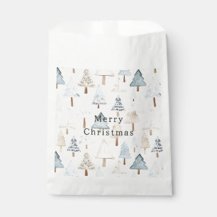 Cream Beige Blue Christmas Trees Favour Bags