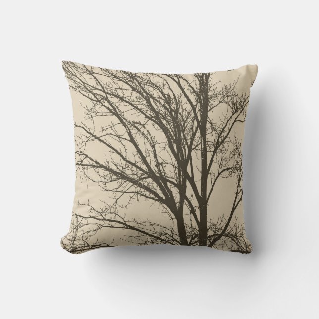 Cream Beige Brown Tree Branches Cushion (Front)