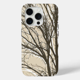 Cream Beige Brown White Tree Branches iPhone 15 Pro Case