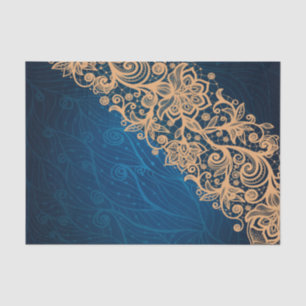 Cream Beige Lace on Swirling Blue Background Tissue Paper