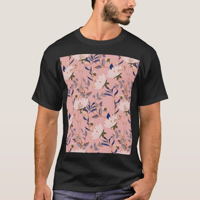 Cream Beige Lilies: Pink Seamless Background T-Shirt (Front)