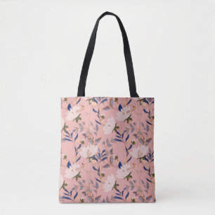 Cream Beige Lilies: Pink Seamless Background Tote Bag