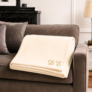 Cream beige minimalist monogrammed fleece blanket