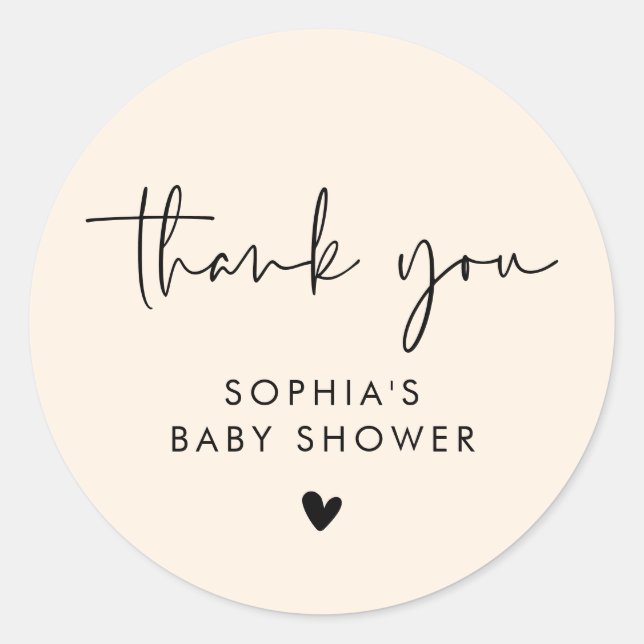 Cream Beige Modern Boho Baby Shower Thank You Classic Round Sticker (Front)