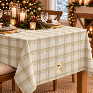 Cream Beige Neutrals Tartan Plaid Business Logo Tablecloth