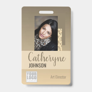 Cream Beige Ombre Logo Barcode ID Photo Template Badge