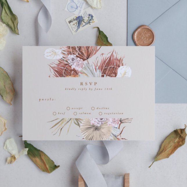 Cream Beige Pampas Grass Floral Jungle Wedding RSVP Card (Creator Uploaded)