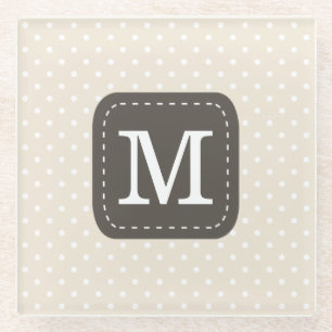 Cream Beige Polka Dot Pattern Personalised Letter Glass Coaster