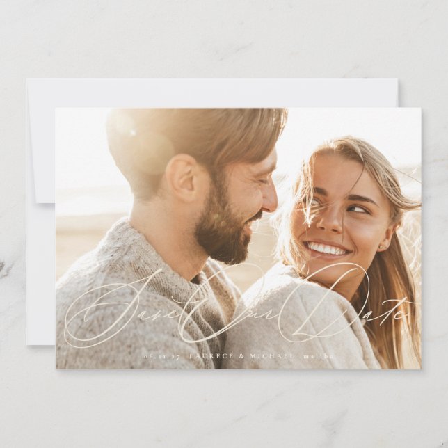 Cream Beige Romantic Elegant Classic Photo Wedding Save The Date (Front)