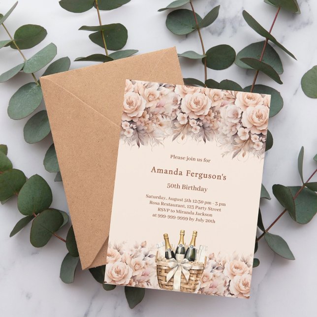 Cream beige roses florals boho luxury birthday invitation (Creator Uploaded)