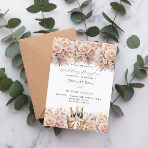 Cream beige roses sparkling wine wedding reception invitation