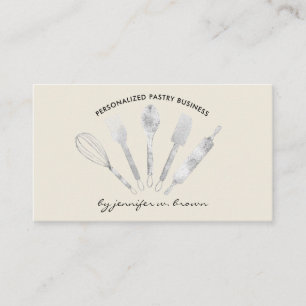Cream Beige Silver Pastry Chef Home Bakery Business Card