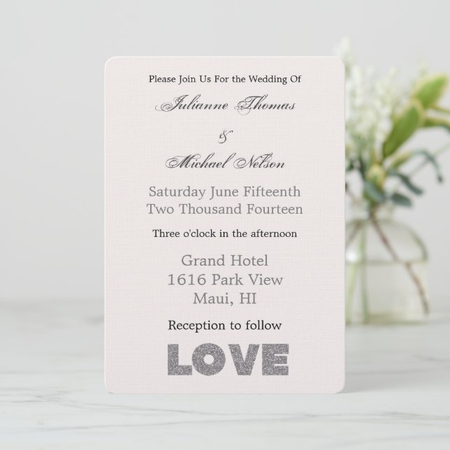 Cream Beige Stone Silver Love Invitation (Standing Front)