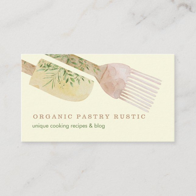 Cream Beige Vanilla Pastry floral Rustic tools Business Card (Front)
