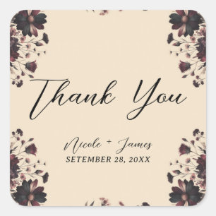 Cream Beige Vintage Shabby Chic Moody Floral Square Sticker