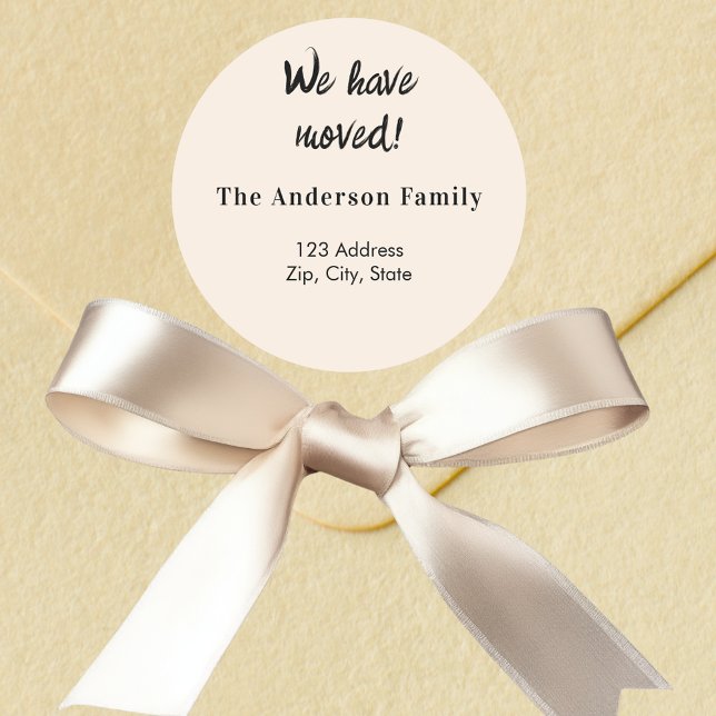 Cream beige we have moved new address classic round sticker (Creator Uploaded)