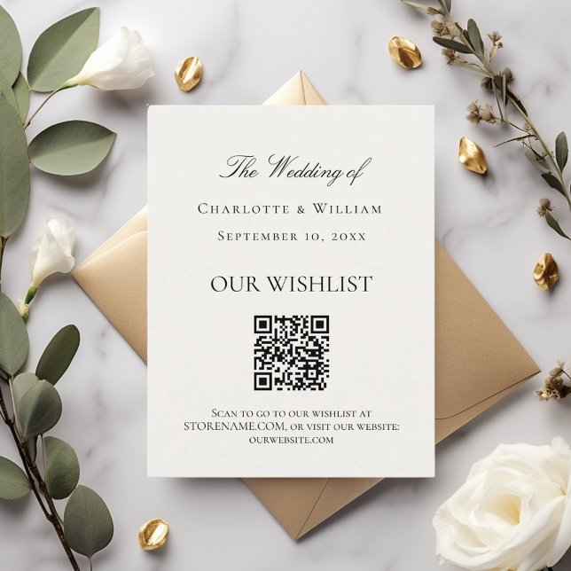 Cream beige wedding wishlist QR code Enclosure Card (Creator Uploaded)
