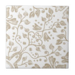Cream Beige White Vintage Original Watercolor Tile<br><div class="desc">Beautiful high quality original watercolor vintage botanical pattern ceramic tile,  cream beige tan colour on a white background. Perfect for a modern or traditional interior design,  for a stylish kitchen backsplash,  bathroom or wall decoration.</div>