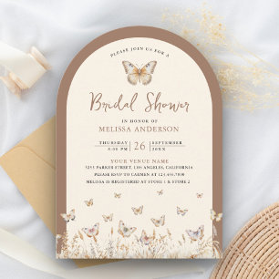 Cream Beige Wildflower Butterfly Bridal Shower Invitation