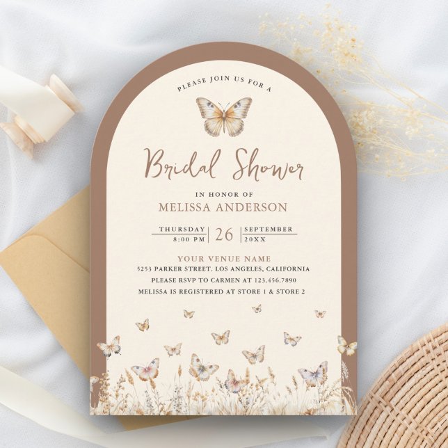 Cream Beige Wildflower Butterfly Bridal Shower Invitation (Creator Uploaded)