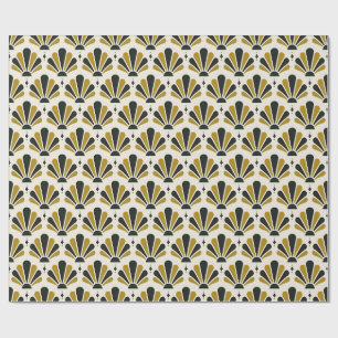 Cream, Black and Brass Art Deco Teardrop Fan Wrapping Paper