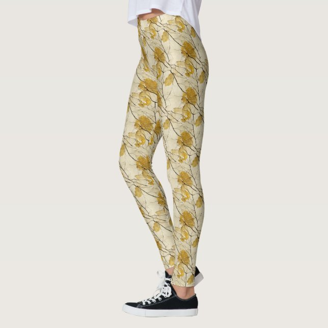 Cream, black and Gold Abstract Leggings (Left)