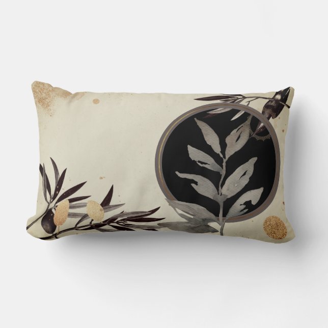 Cream & Black Artistic Abstract Watercolor Lumbar Cushion (Front)
