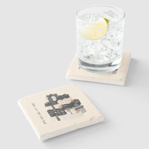 Cream Black Boxes Stone Coaster