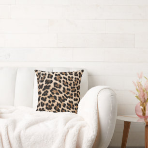 Cream Black Brown Chic Leopard Print Cushion