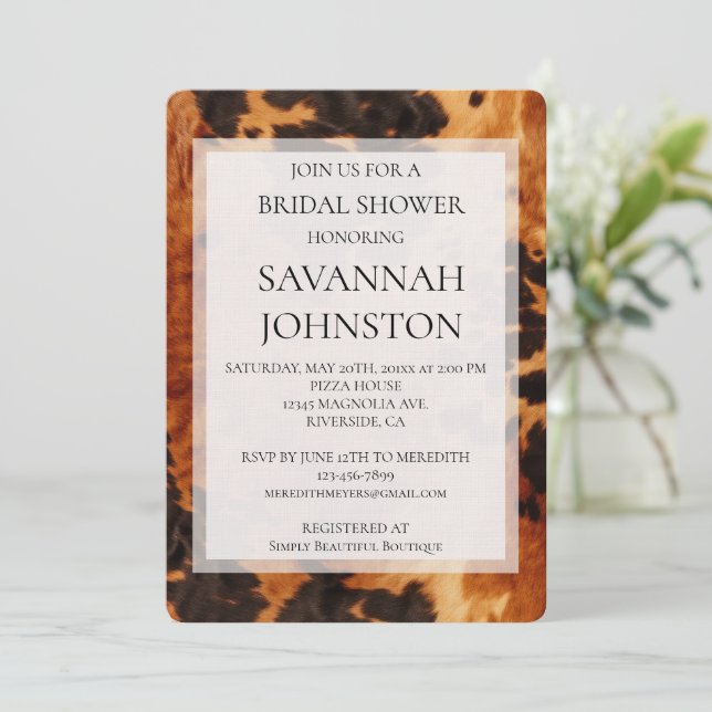 Cream Black Brown Cowgirl Cowhide Bridal shower Invitation (Standing Front)