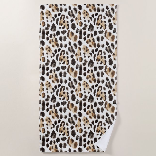 Cream Black Brown Leopard Animal   Beach Towel (Front)
