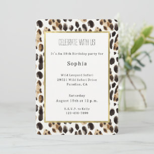 Cream Black Brown Leopard Animal Birthday Invitation