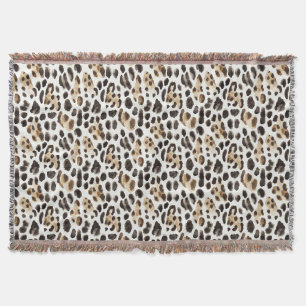 Cream Black Brown Leopard Animal Throw Blanket