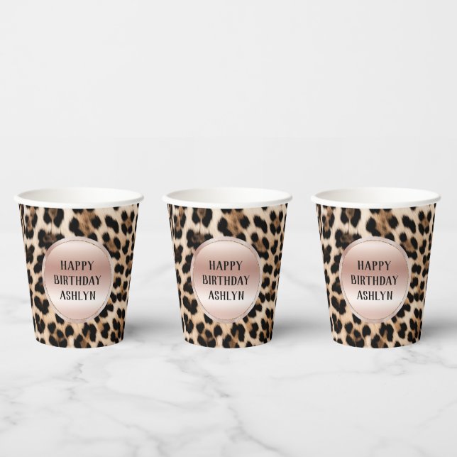 Cream Black Brown Leopard Blush Pink Birthday Paper Cups (Multi)