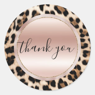Cream Black Brown Leopard Blush Pink Thank You Classic Round Sticker
