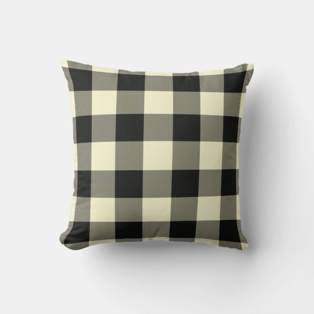 Cream Black Buffalo Plaid Twill Cushion (Front)