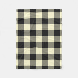 Cream Black Buffalo Plaid Twill Fleece Blanket