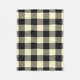 Cream Black Buffalo Plaid Twill Fleece Blanket