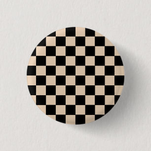 Cream & Black Checker Board Pattern Print 3 Cm Round Badge