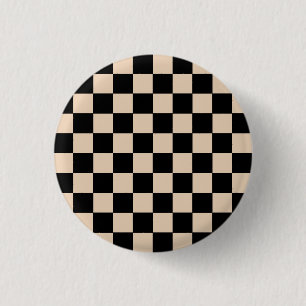 Cream & Black Chequered Board Pattern Print 3 Cm Round Badge
