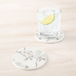 Cream Black Fall Flowers Coaster
