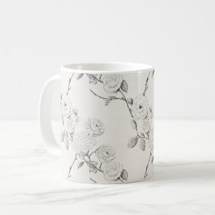 Cream Black Fall Flowers Coffee Mug